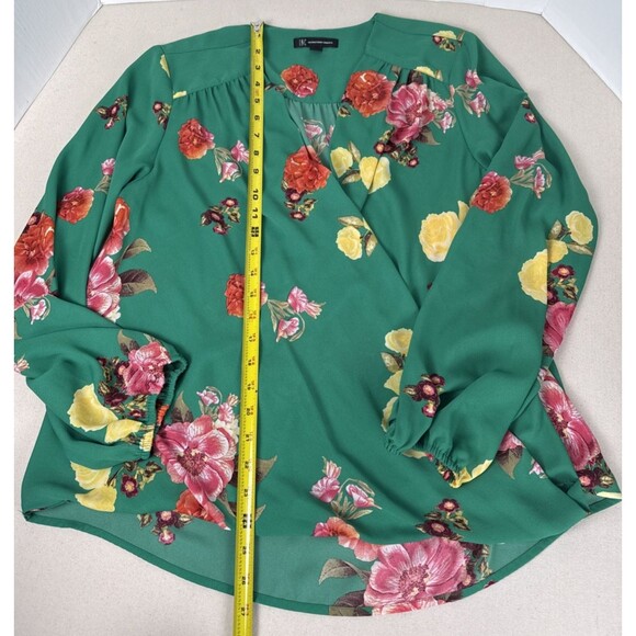 INC International Concepts Green Floral VNeck Faux Wrap Blouse Top Long Sleeve L - Picture 4 of 15